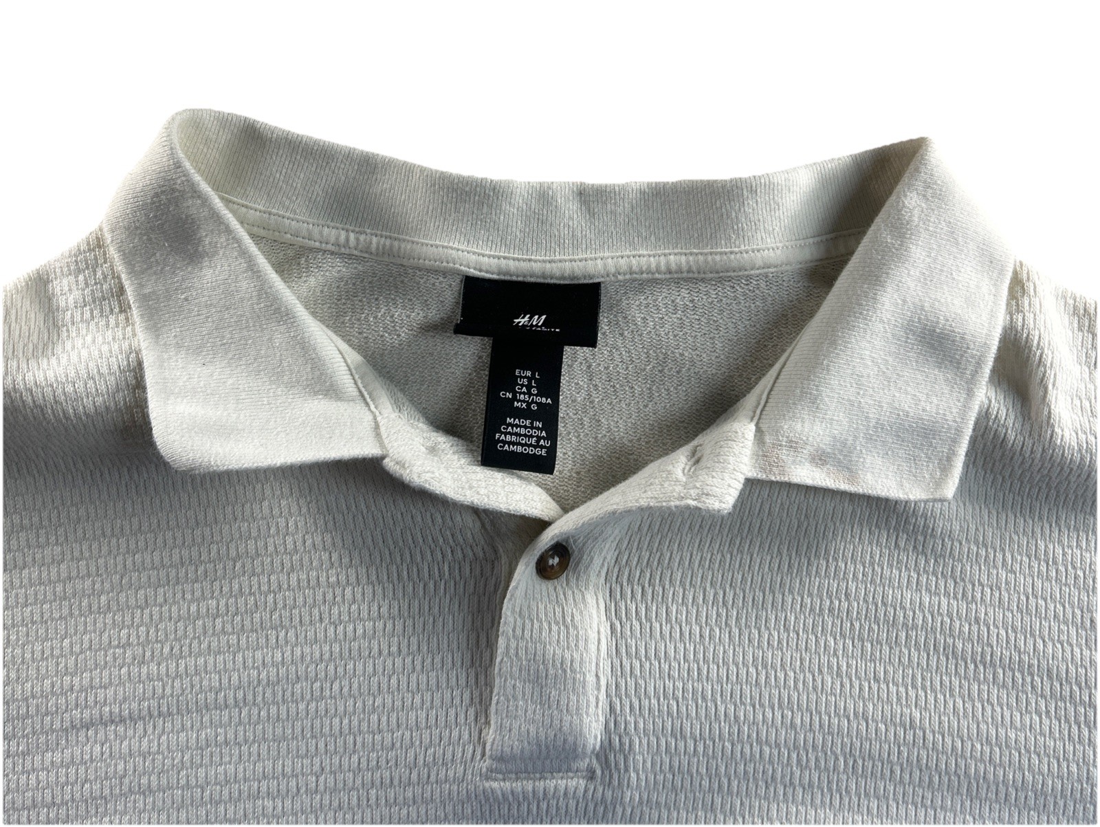H&M Regular Fit Ribbed Ivory Polo Shirt Size Large gallery