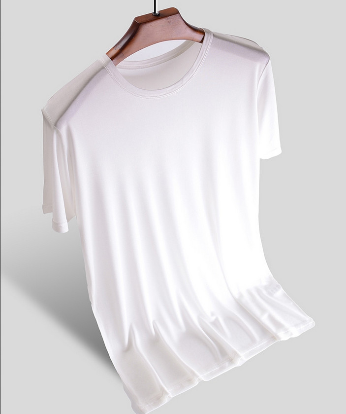 Men's 100% Silk T-shirt Knitted Crew Neck Short Sleeves Summer Casual Tops Soft gallery