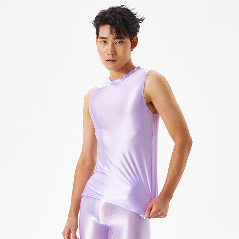 Men's Sexy Oil Shiny Glossy Sports Muscle T-shirt Slim Elastic Tank Tops Vest gallery