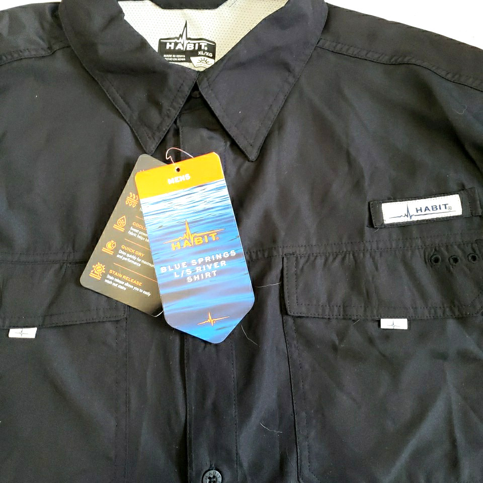 Habit Men's Long Sleeve Blue Springs 40+ UPF Quick Dry Shirt Size XL Fishing NWT gallery