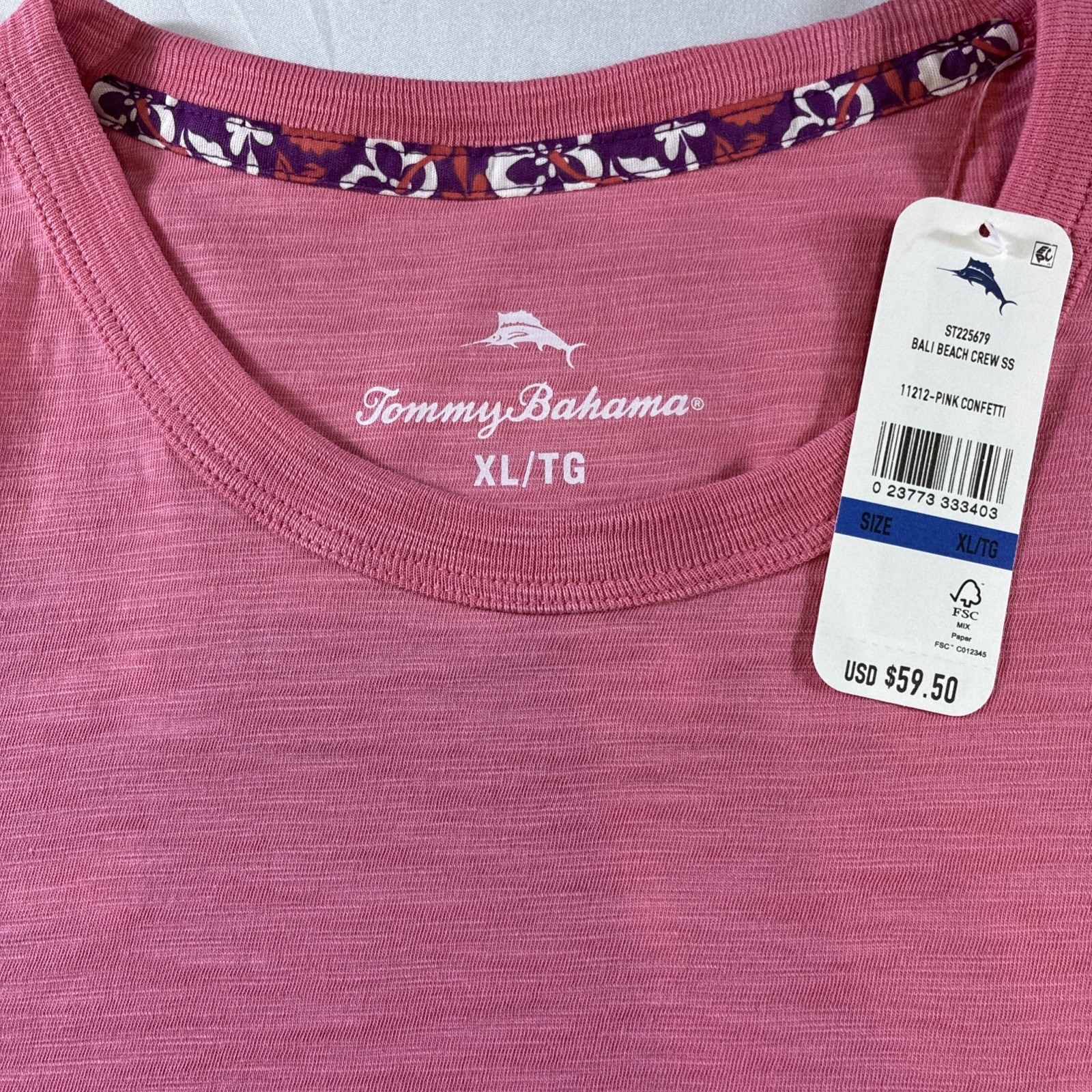 Tommy Bahama Bali Beach Crew Neck Shirt Men’s XL New Pink Confetti gallery