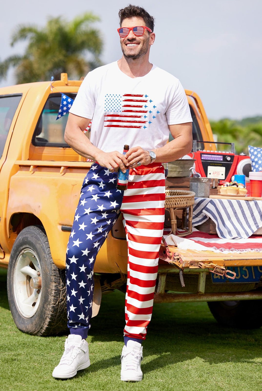 Men's American Flag Sport Joggers Bright Independence Day Pant Elastic Waistb... gallery