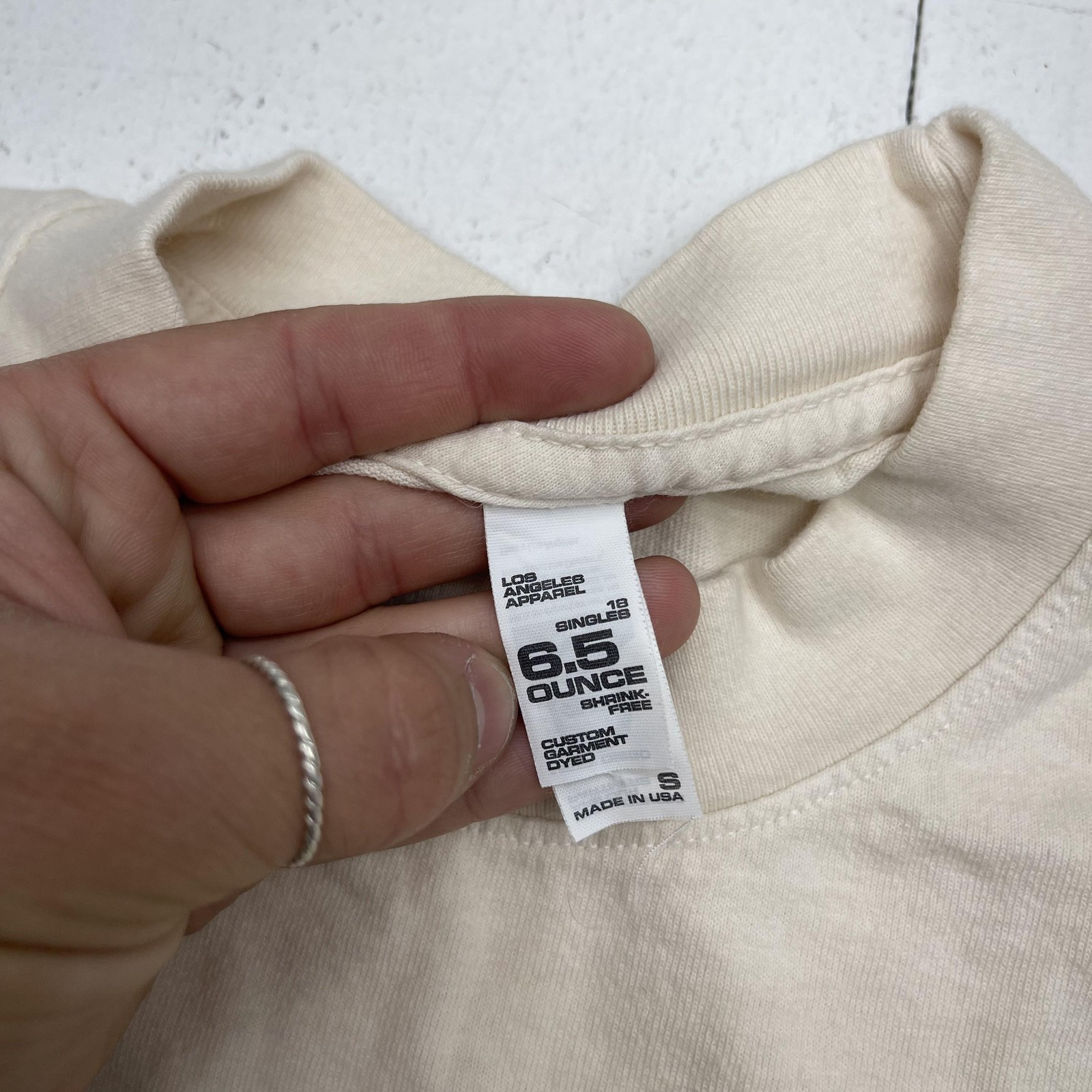 Los Angeles Apparel Shirt Mens Small Natural 6.5oz Garment Dyed Crewneck USA gallery
