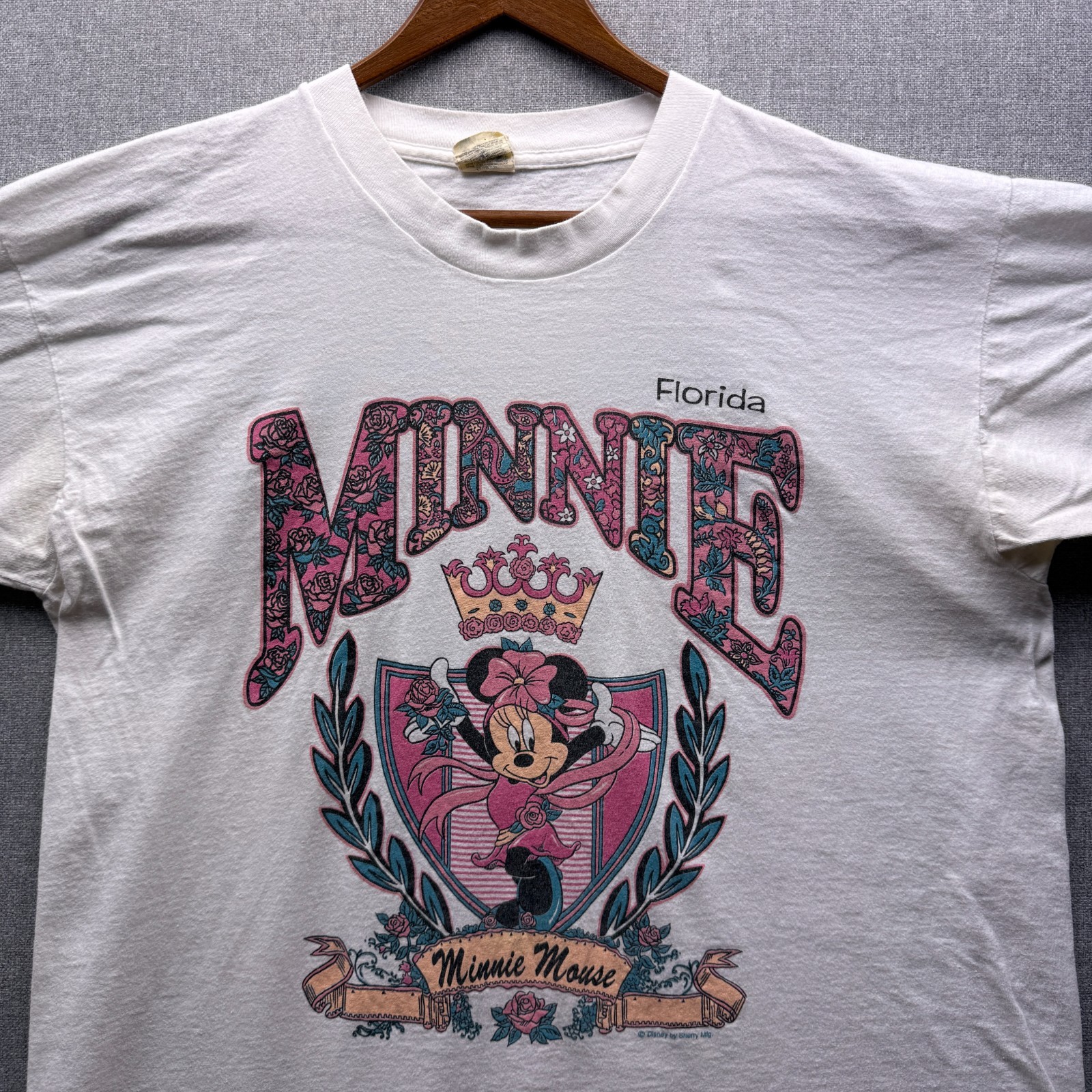 Vtg Disney Minnie Mouse Florida Graphic Mens L T Shirt Paisley Floral Dance 80s gallery