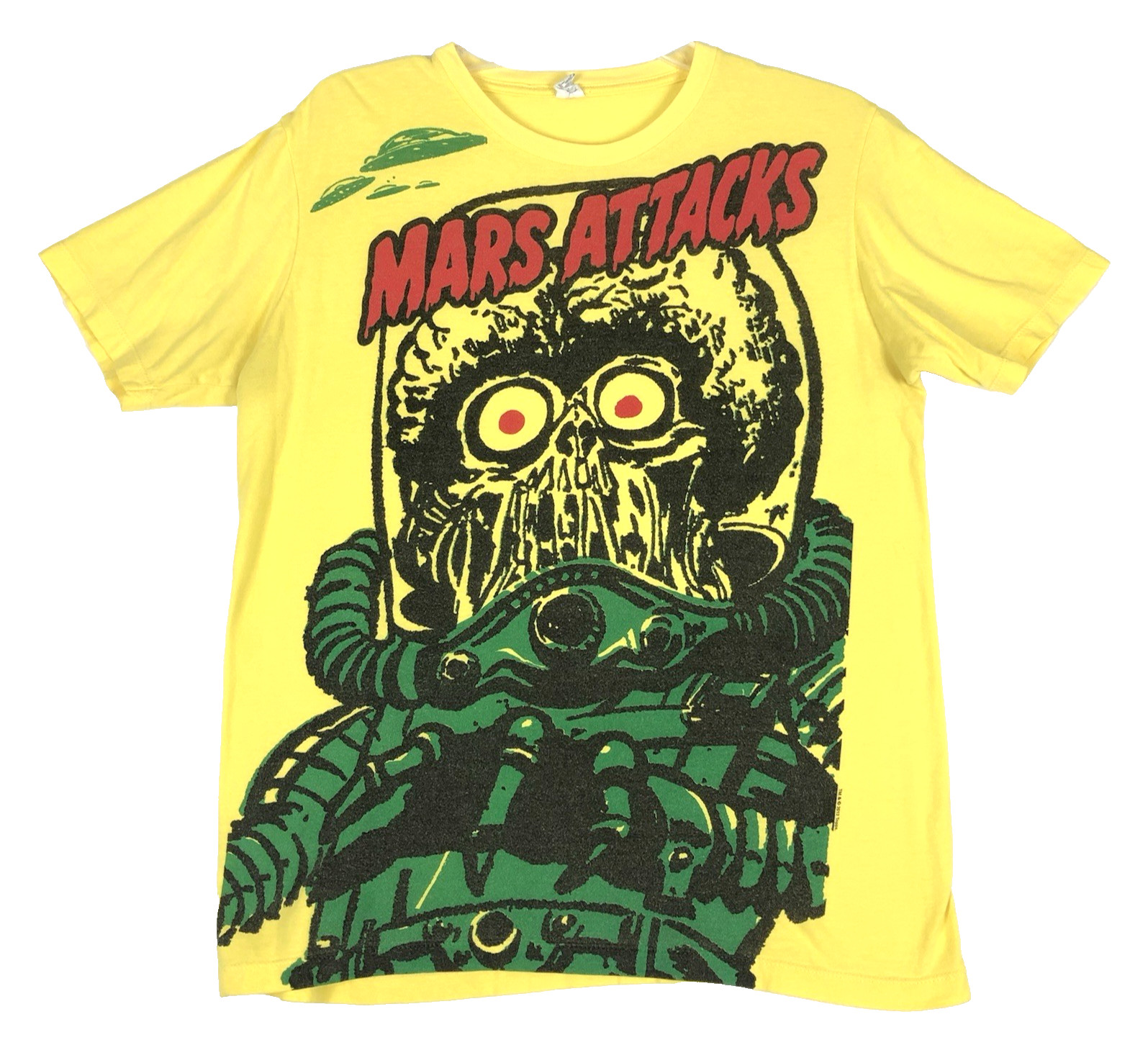 MARS ATTACKS Movie T-Shirt M Yellow Alien Martian Topps Pacific 2012 gallery