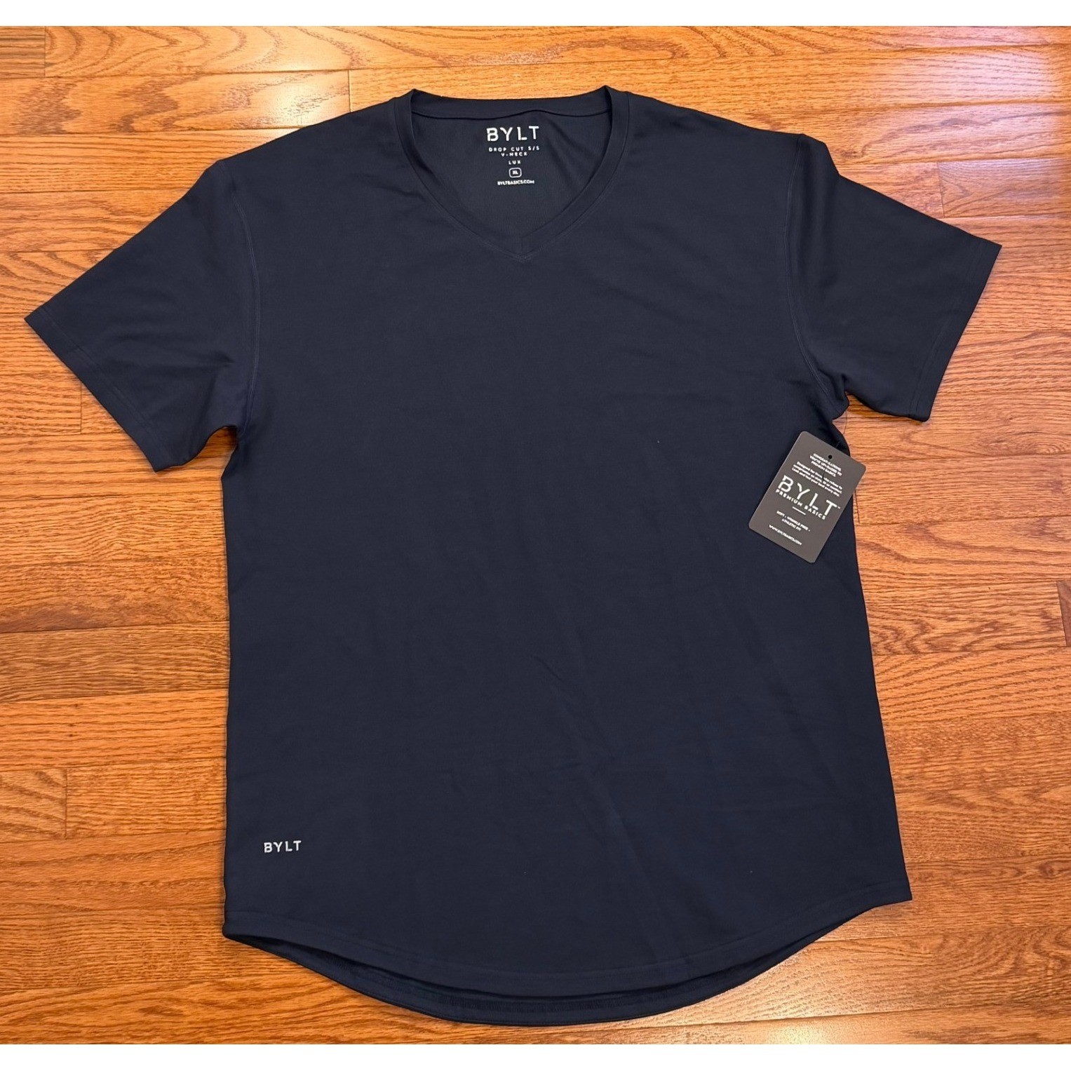 New BYLT Premium Drop Cut Lux V-Neck Shirt Mens XL Navy Blue Tee Short Sleeve