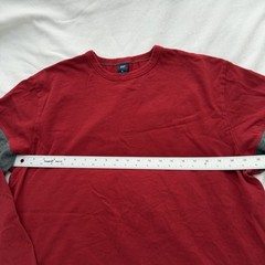 Gap Men’s Red Gray Long Sleeve Crew Neck T-Shirt XL Cotton Contrasting Trim