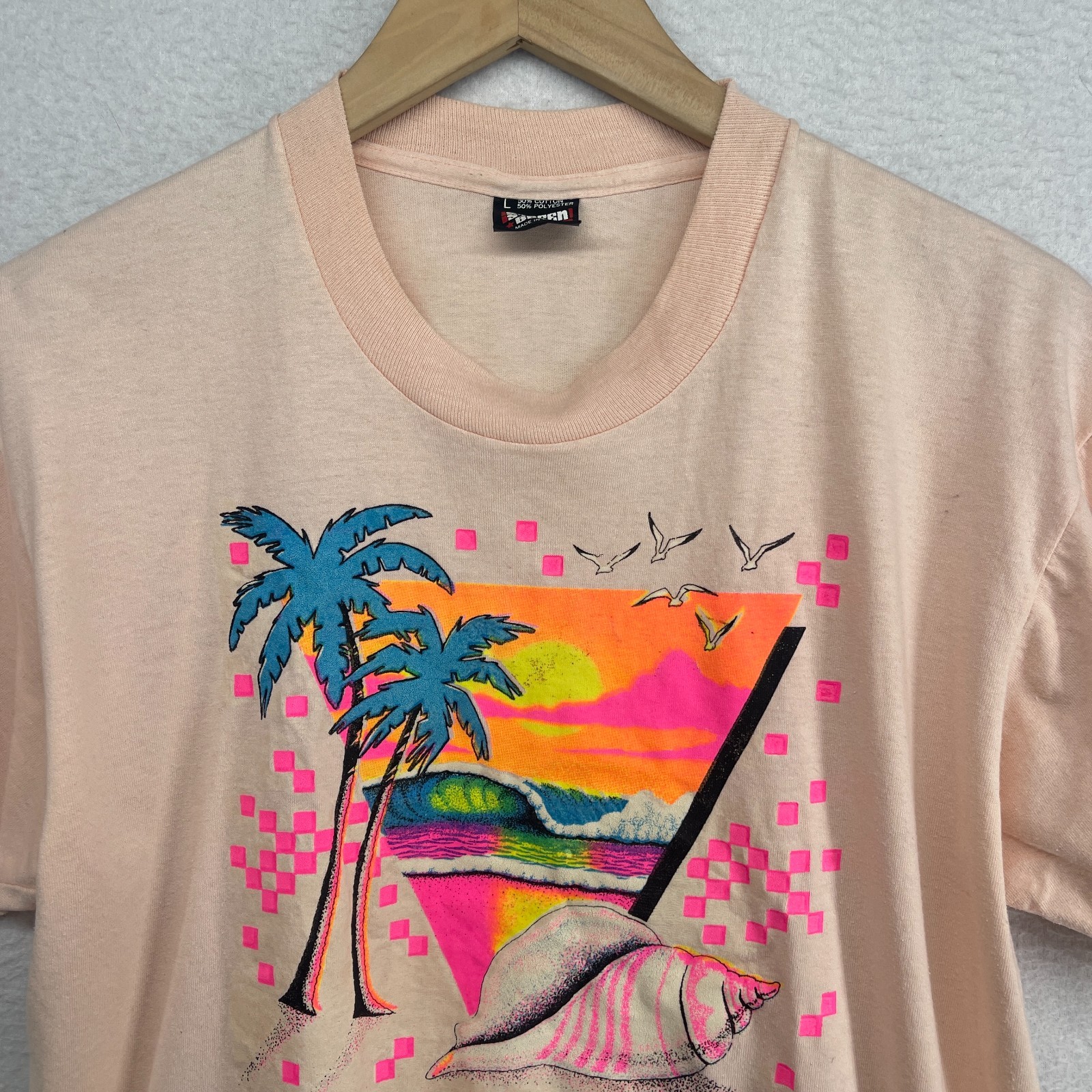 KEY WEST Shirt Adult L Florida Beach 80s Single Stitch Cotton Blend Pink USA VTG gallery