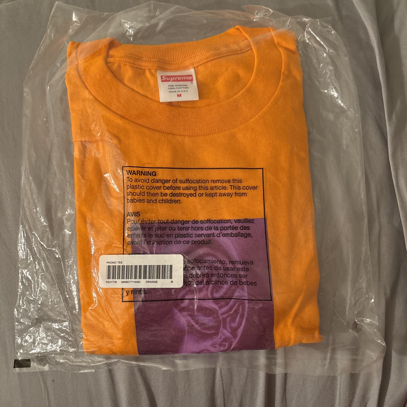New Supreme Ear Tee SS21 (Phonic Tee) Streetwear Mens Sz M Medium Orange