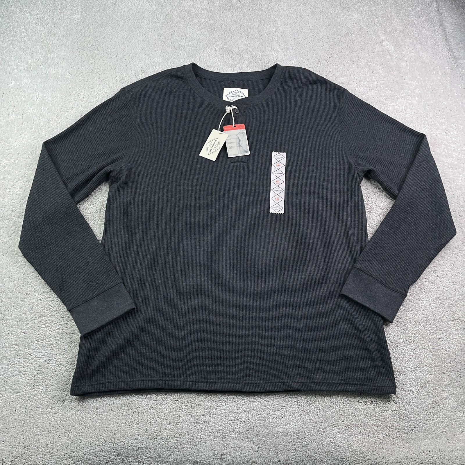 NEW St Johns Bay Shirt Mens 2XL XXL Grey Legacy Waffle Henley Thermal NWT gallery
