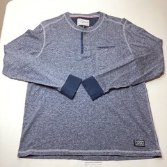Flag & Anthem Men Med Blue Long Sleeve Shirt Henley Pocket 3 Button Crew Neck