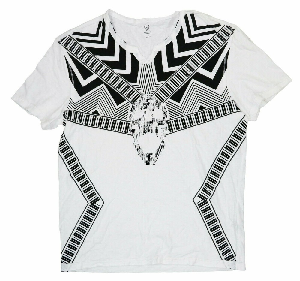 INC International Concepts Abstract Tribal Skull V-Neck Short Sleeve T-Shirt NWT
