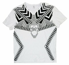 INC International Concepts Abstract Tribal Skull V-Neck Short Sleeve T-Shirt NWT