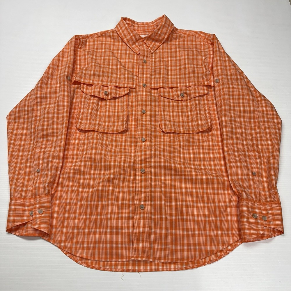 Filson Nylon Blend Ventilated Button Up Mens Long Sleeve Fishing Shirt L Orange