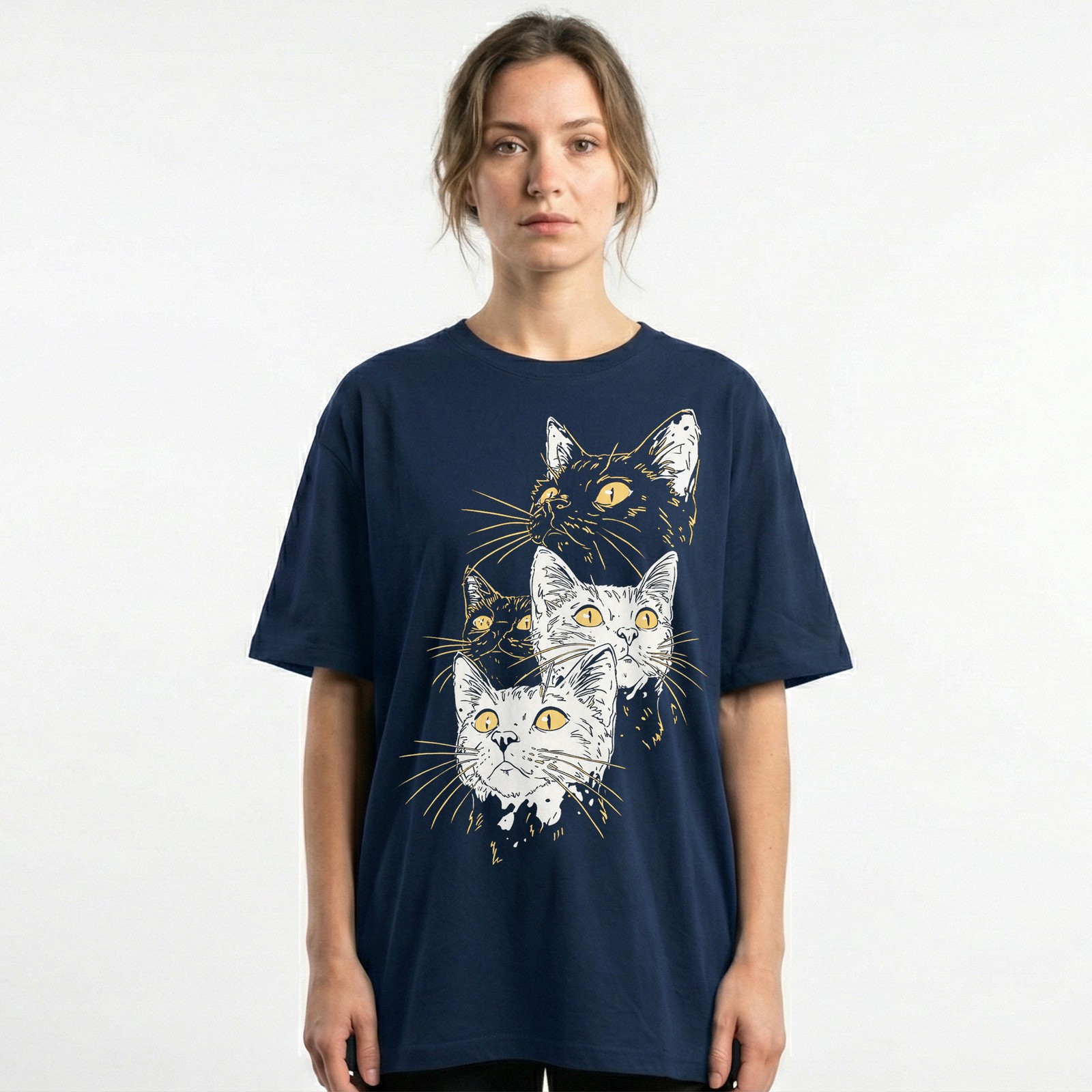 Sketch Style Cats Yellow Eyes Artistic Handdrawn T-Shirt Minimalist Feline Tee gallery