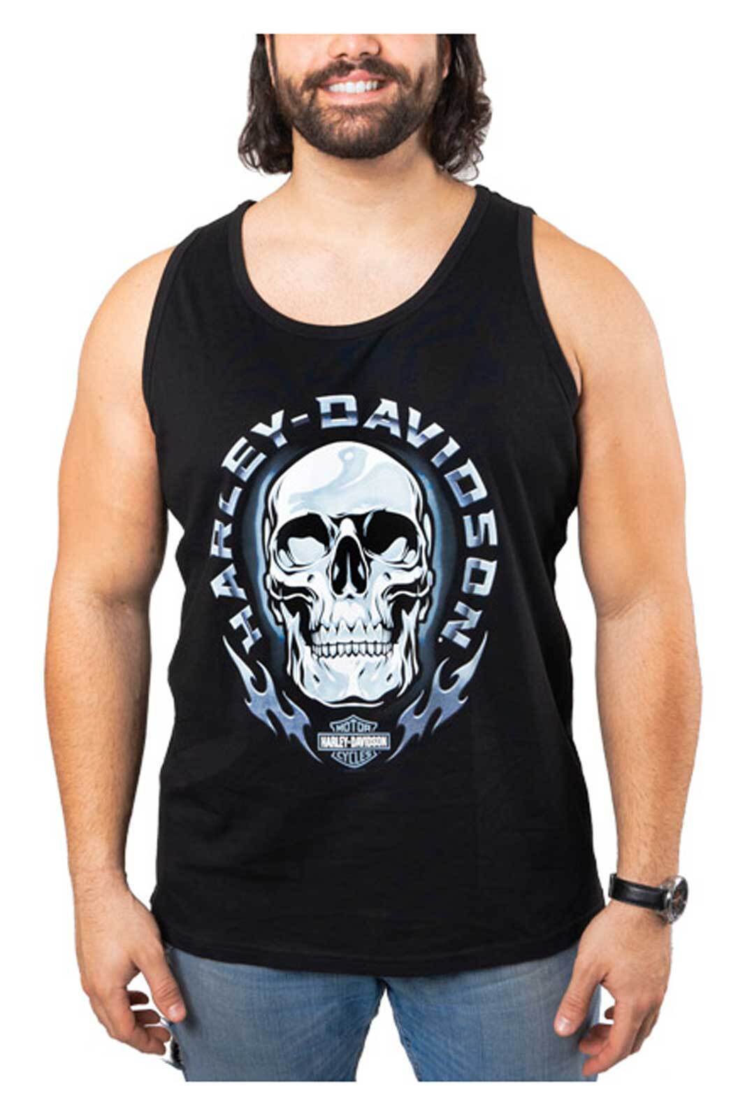 Harley-Davidson Men's Chrome Skull Graphic Cotton Tank Top - Solid Black gallery