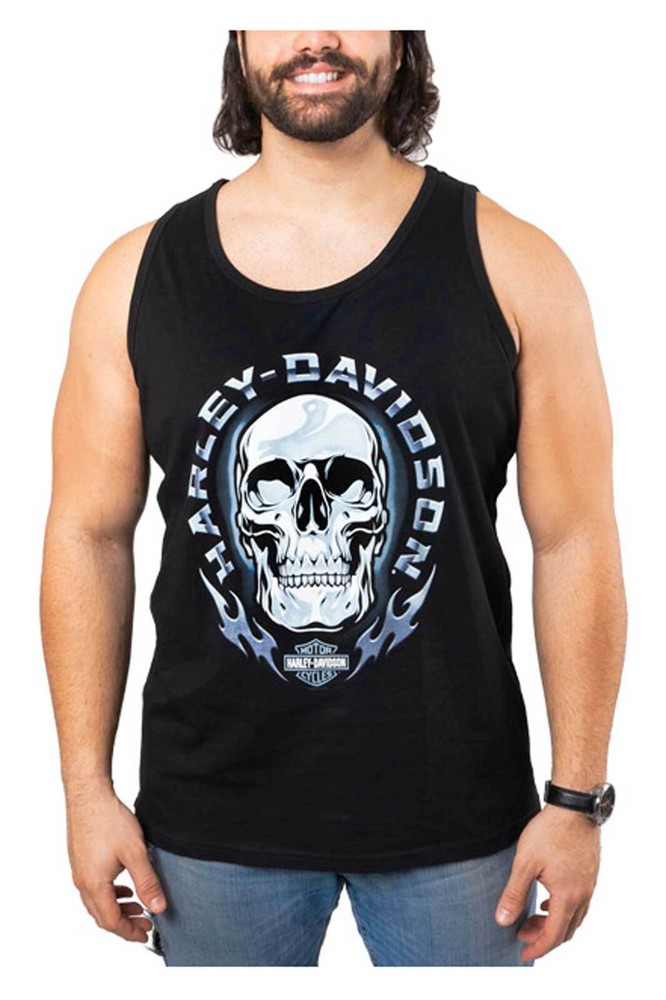 Harley-Davidson Men’s Chrome Skull Graphic Cotton Tank Top – Solid Black
