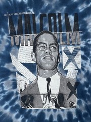 Vintage 90s Malcom X By Any Means Necessary Dont Sell Out T-Shirt Blue Tie Dye M