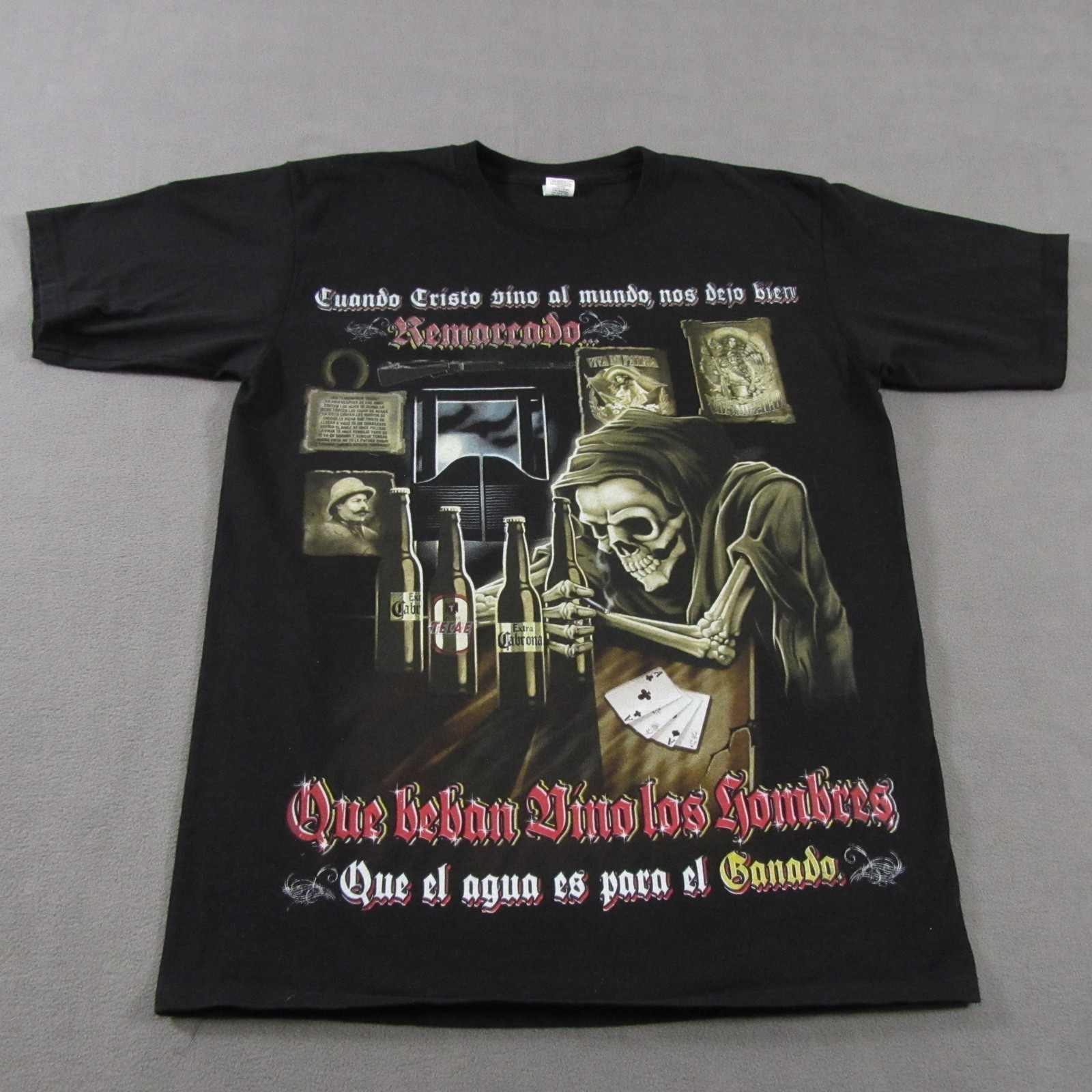 Vntg Bootleg Grim Reaper Beer Shirt L Large Y2K Punk Skulls Gothic Miss Print