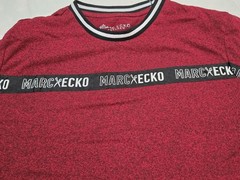 Marc Ecko Cut & Sew Red Black Speckled Logo Tape T-Shirt Men’s Large Y2K…