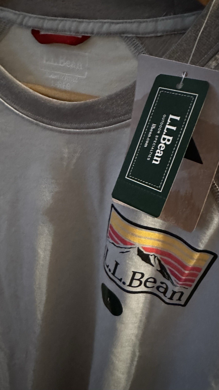 NWT L.L.Bean Gray Logo Men's Crew Neck Long Sleeve Colorblock T-Shirt Size L gallery