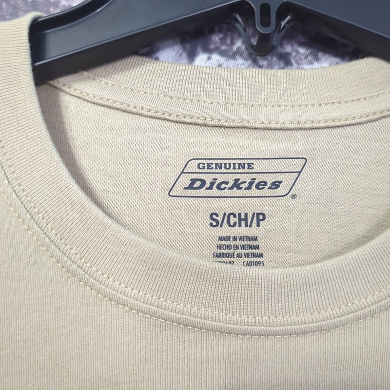 Genuine Dickies Graphic Logo Short Sleeve Men's Size S T-Shirt Light Tan NWT! gallery
