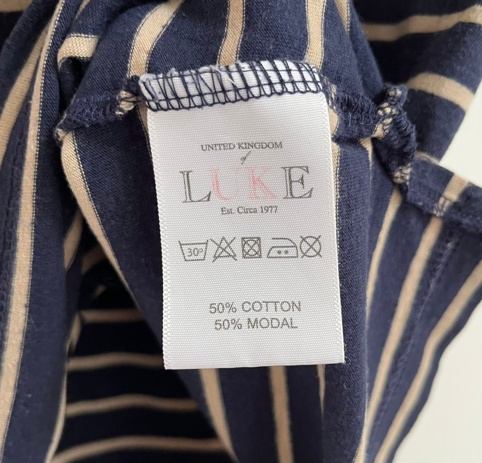 Luke Sport Men's Navy Beige Striped T-Shirt Large Crew Neck Cotton Modal gallery