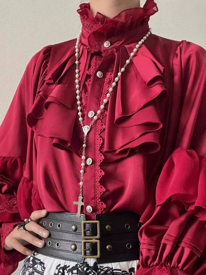 Men's retro gothic style Long-sleeved ruffled shirt Loose blouse unisex gallery