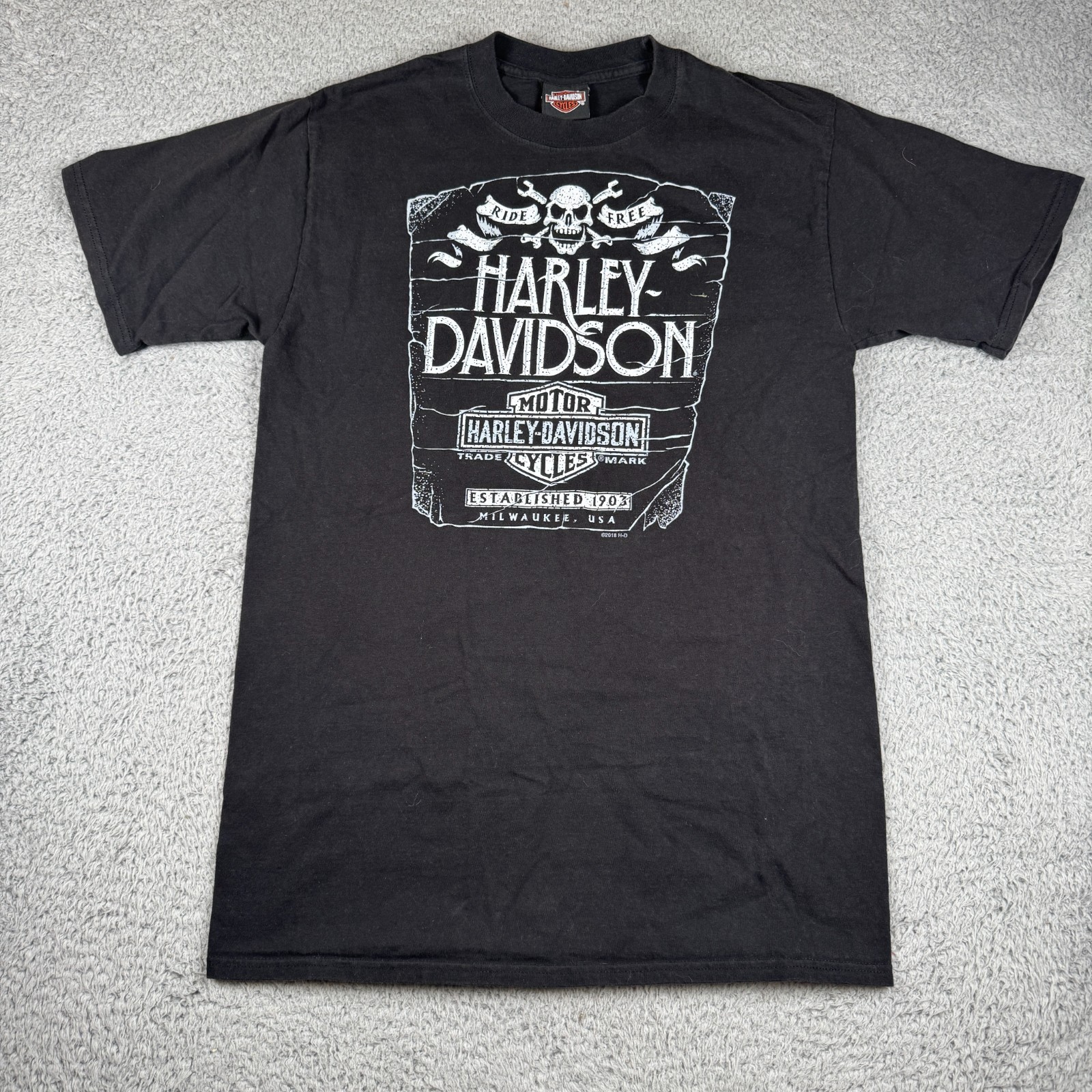 Harley Davidson Biker Motorcycle Mens Medium Tall Double Sided T Shirt Black gallery