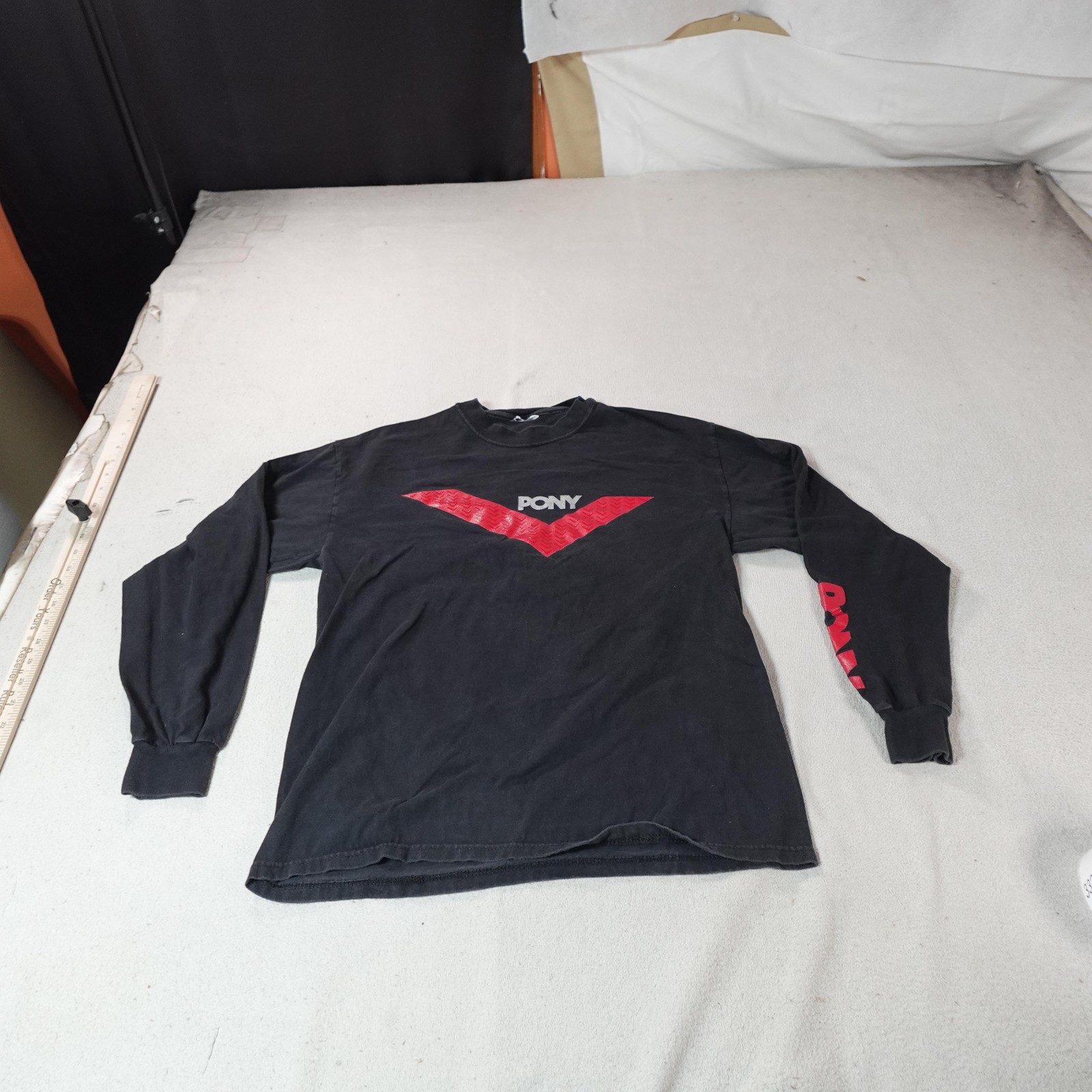 Vintage Pony Shirt Mens Medium Black Red V Long Sleeve Logo Graphic Chevron Tee gallery