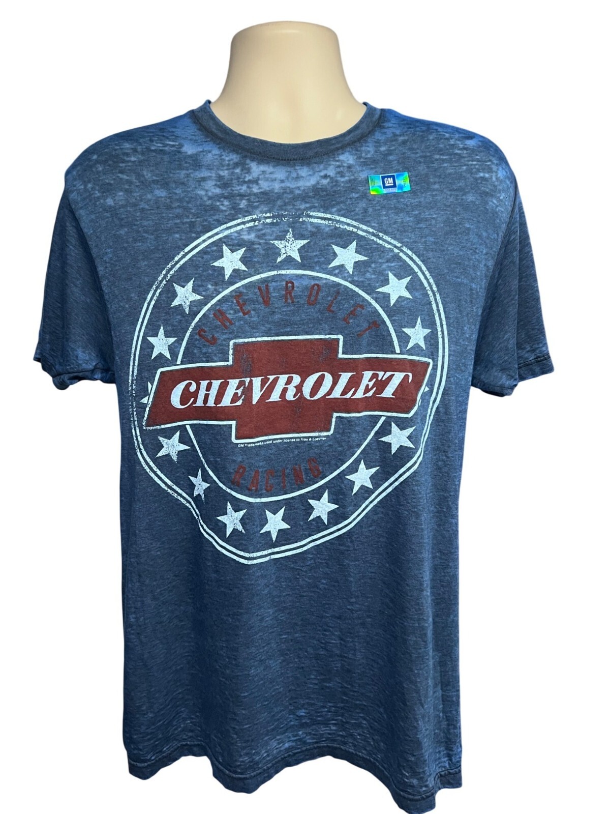 GM Chevy Bowtie Logo Blue Heather Thin Graphic Mens T-Shirt Medium Stretch New
