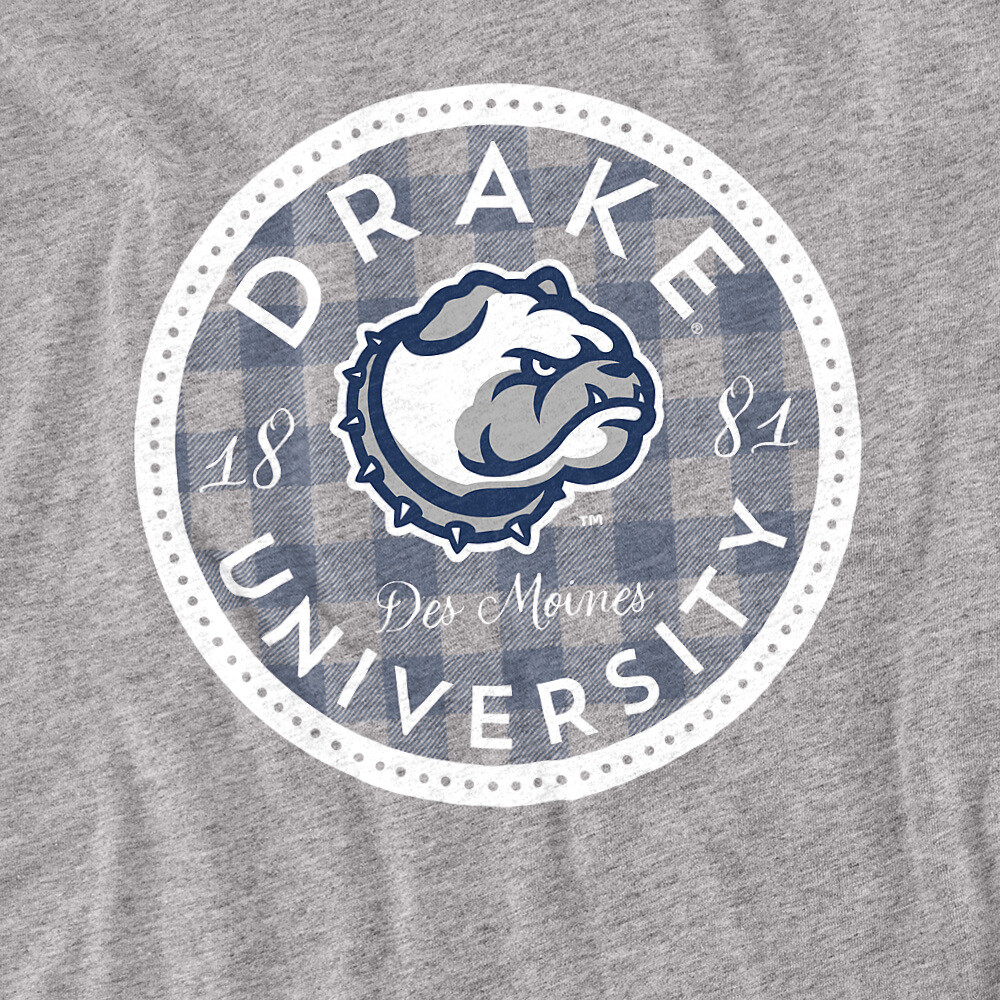 Drake University Adult T-Shirt Plaid Badge, Athletic Heather, S-5XL gallery