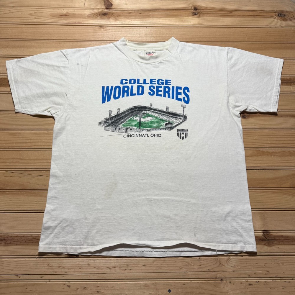 Vintage 90s NABF College World Series Cincinnati Ohio Baseball T-Shirt USA – XL