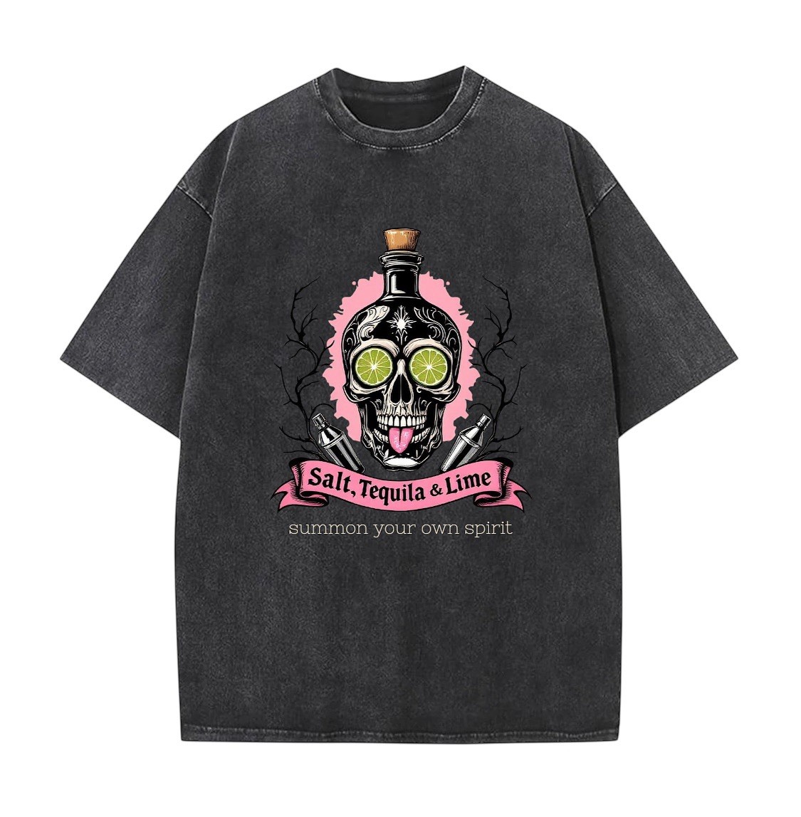 Oversized Acid Washed | Vintage Look Tequila T Shirt For Halloween : All Year