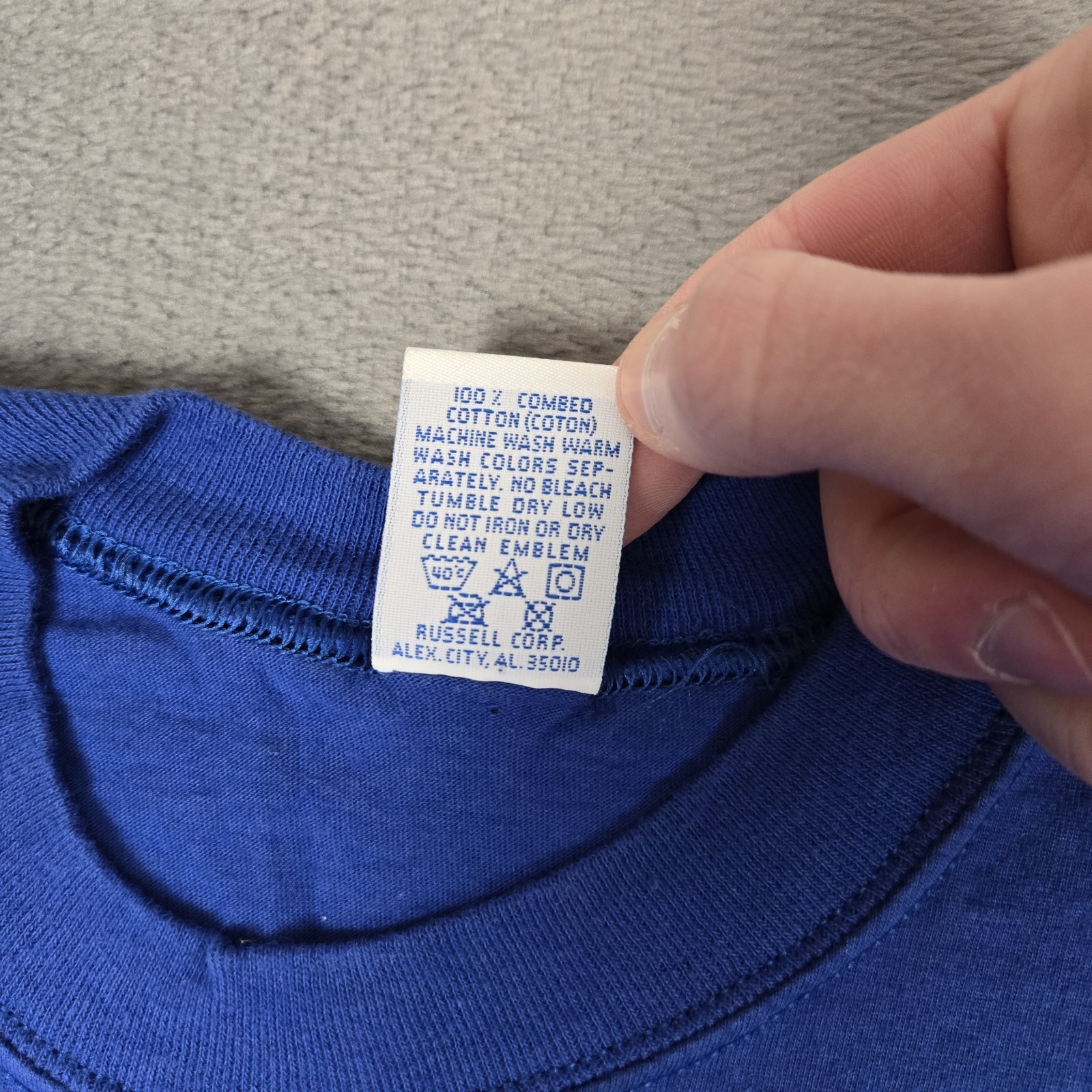 Russell Athletic High Cotton T-Shirt Mens Mediun Blue Solid Pocket USA Made Vtg gallery