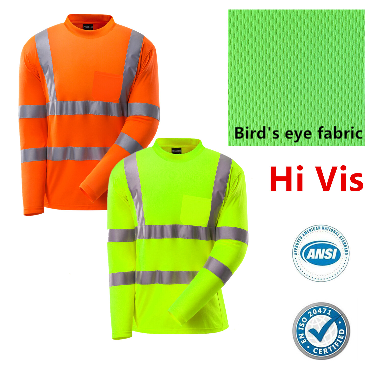 Hi Vis ANSI Class 3 Reflective Safety Work Long Sleeve T Shirts High Visibility gallery