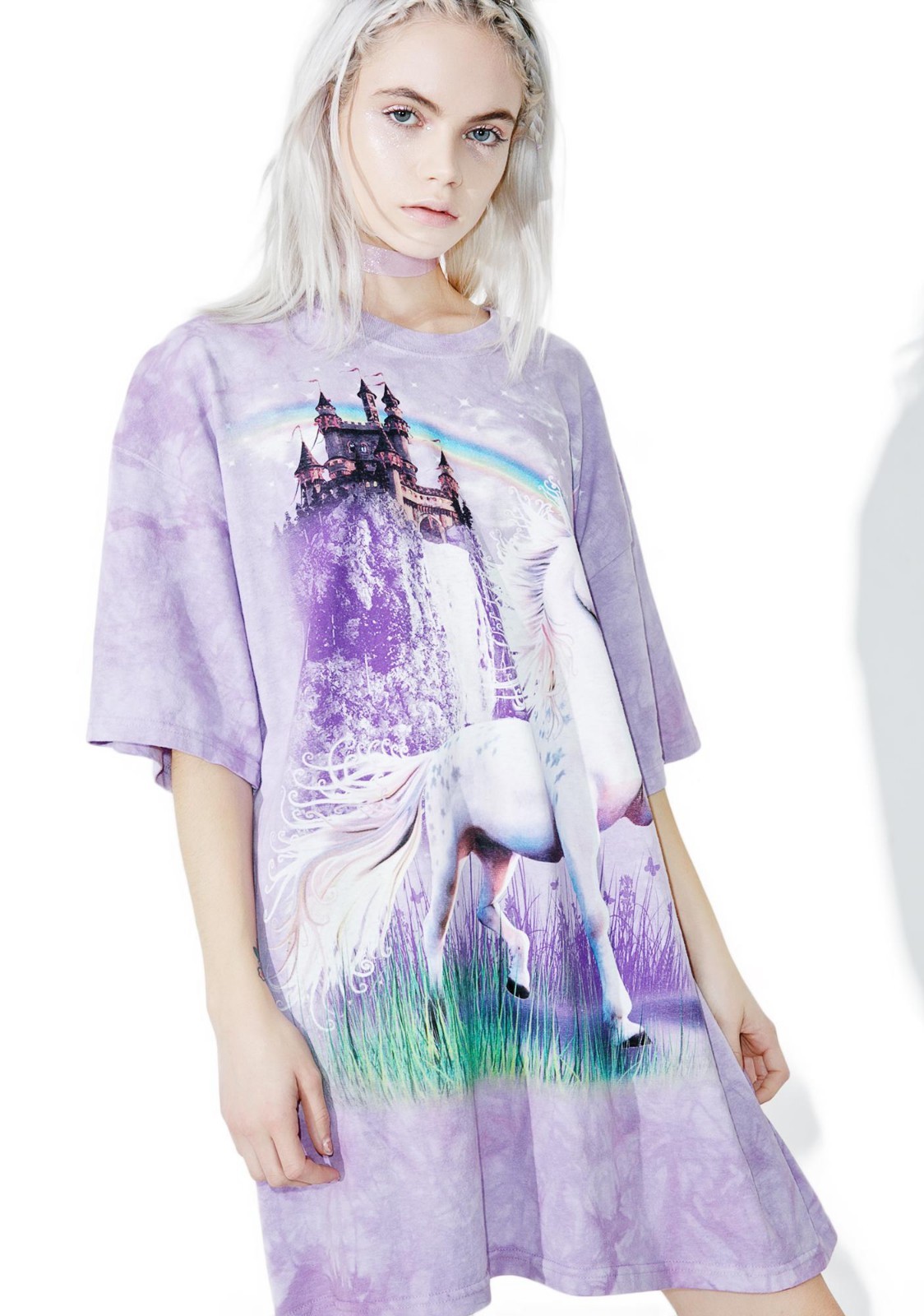 Unicorn Castle Purple Fantasy Rainbow Adult T-Shirt Mountain Horses Animal S-5X gallery