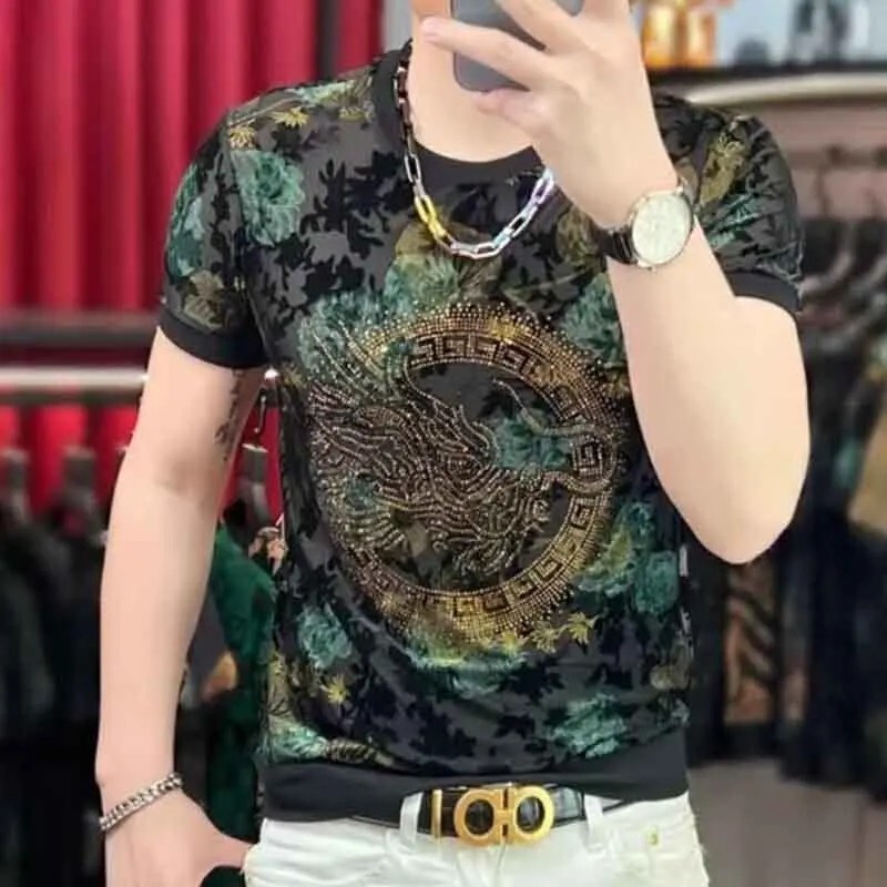 New Men Luxury Diamond Dragon Rhinestones Fashion T-Shirt High Quality 2 Colors gallery