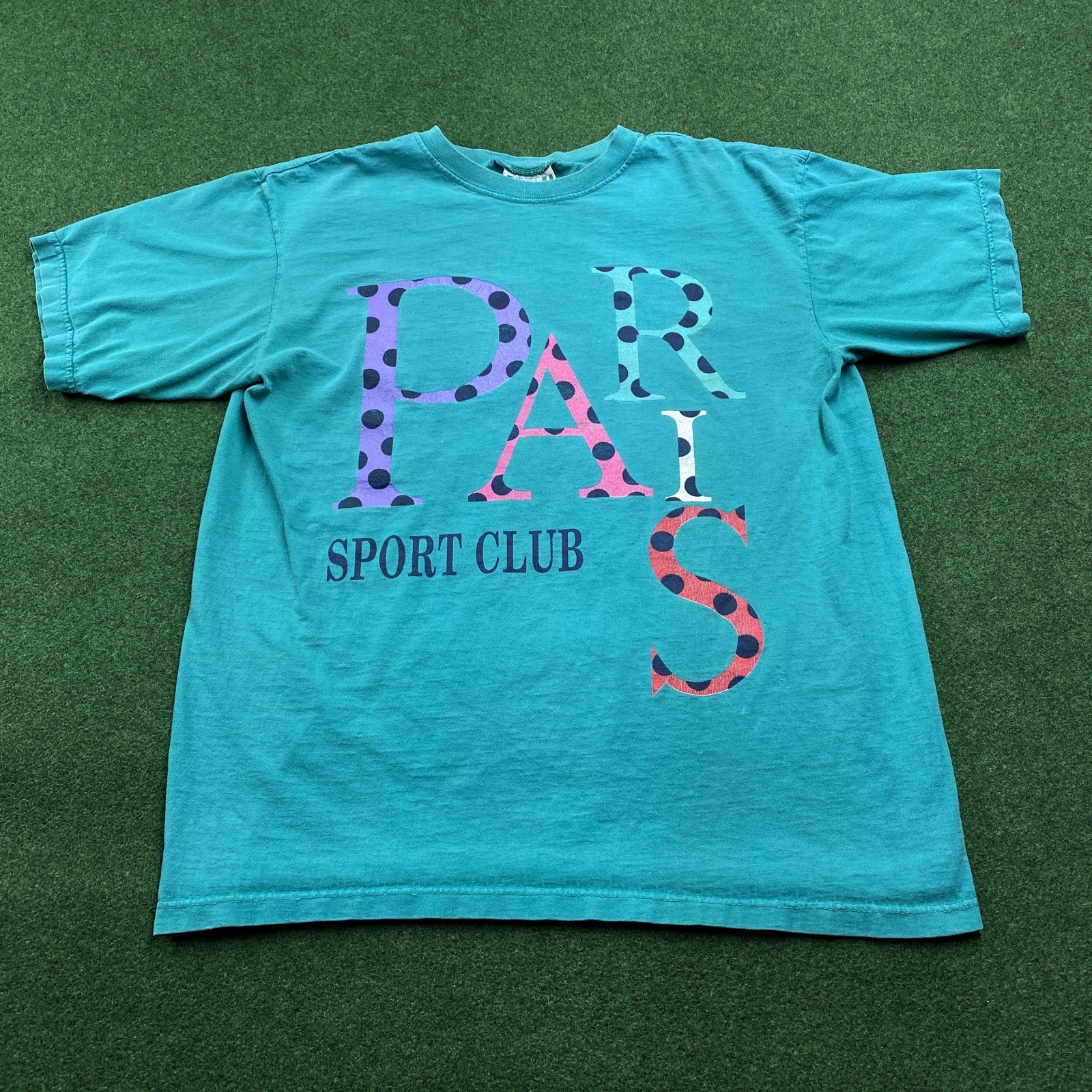 Vintage Paris Sports Club Shirt Mens Large Blue 80S 90S Polka Dot Logo Tee gallery
