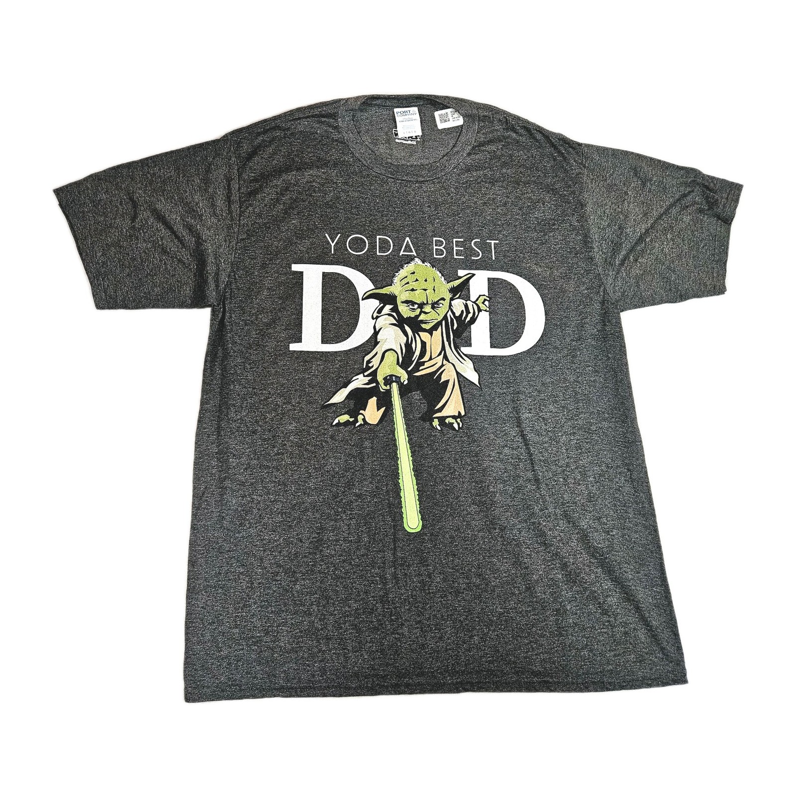 Star Wars Yoda Best Dad T Shirt Large L Port & Company Dark Heather Gray Graphic