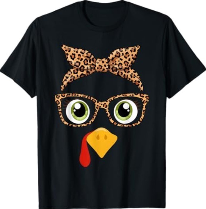 Turkey Face Girl Leopard Bow Headband Glasses Thanksgiving T-Shirt gallery