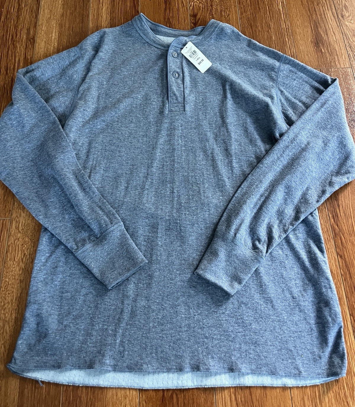 LL Bean Shirt Mens Large Blue River Driver Two Layer Henley Wool Blend NWT