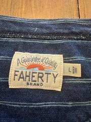Faherty Sunwashed Pocket T-Shirt Blue Stripe 100% Organic Cotton Men’s Size L