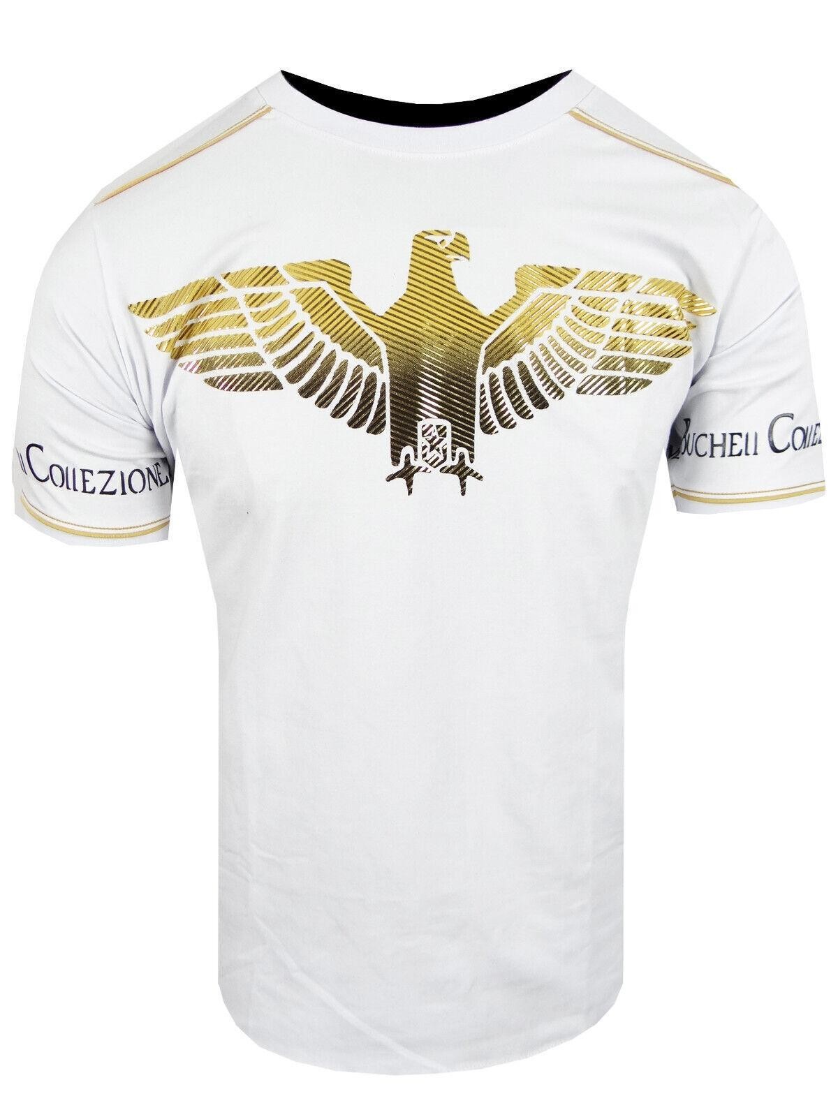 Mens T-Shirt Black Designer Italian Shiny Blue Eagle Bucheli Slim Fit Crew Neck gallery