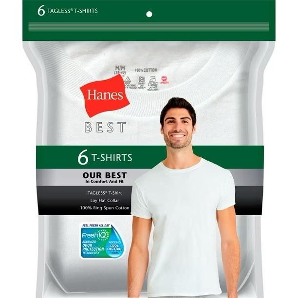 Hanes Men's Best 6-Pack Crew T-Shirt 6 Pack Size 2XL in White gallery