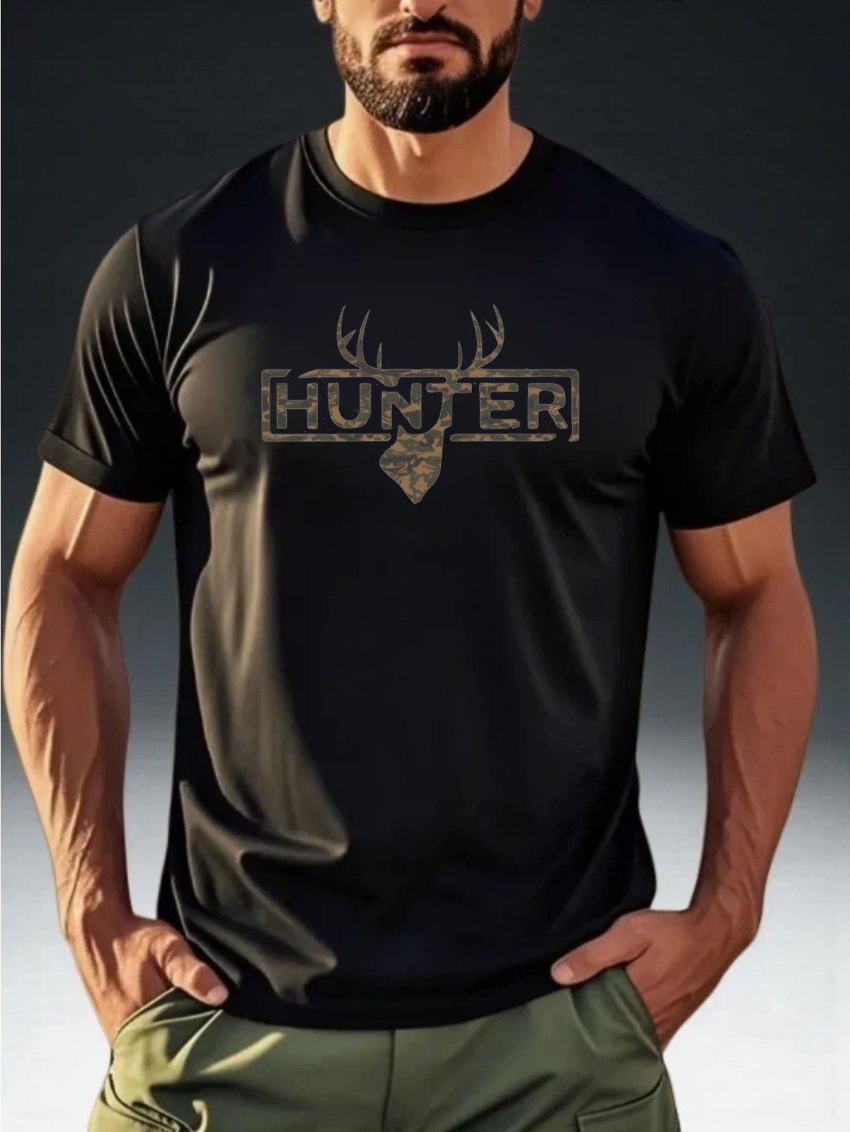 Camo Hunter Deer Antler Graphic T-Shirt Outdoor Hunting Camouflage Tee gallery