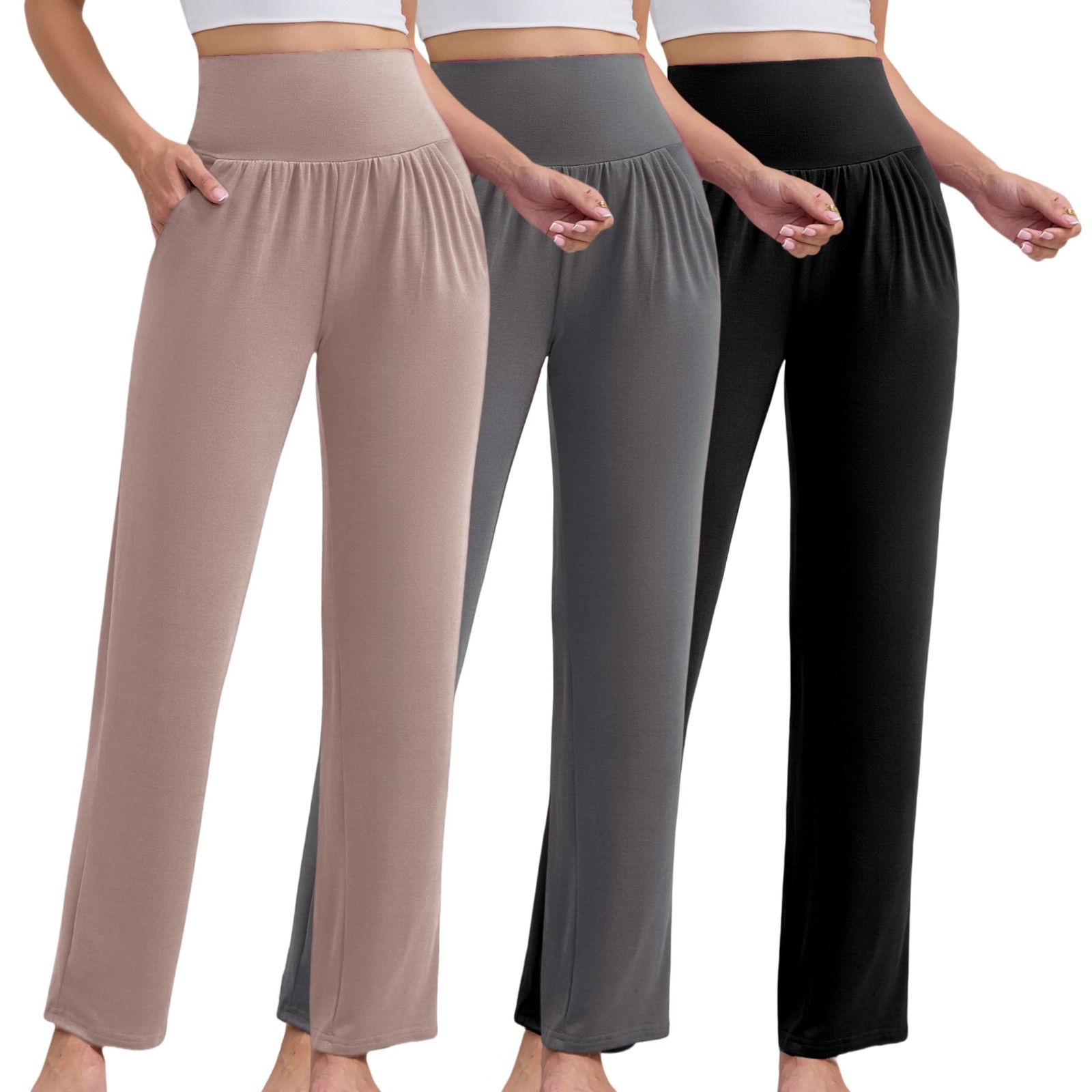 3 Pack Women's Petite Sweatpants, Casual Wide Leg Pants Loose Fit Lounge Pant... gallery