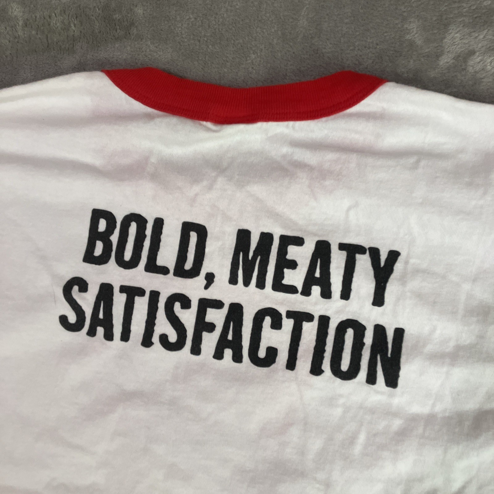 Vintage Ringer T-Shirt Meaty Bone Dog XL Tee White & Red Bold Meaty Satisfaction gallery