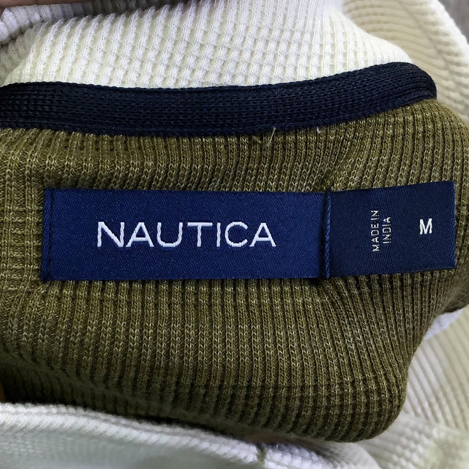 Nautica Shirt Mens Medium White Thermal Mock Neck Henley Long Sleeve Nautical gallery