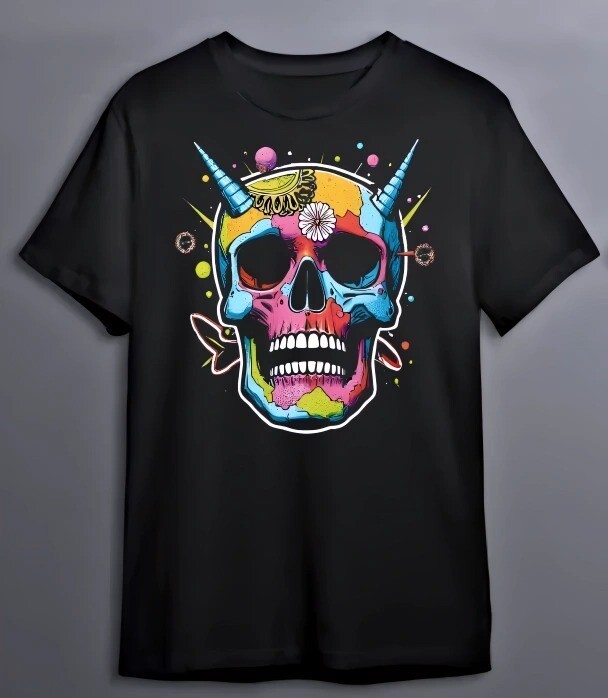 Poly-Cotton Blend Custon T-Shirt Skull Black XS/S/M/L/XL gallery